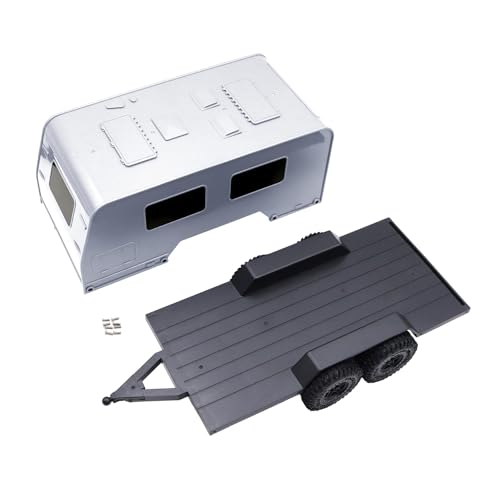 XinGeeek RC Camper Trailer with Hitch,Trailer with Shell for Traxxas 1/18 TRX4M RC Crawler Upgrade (Silver)