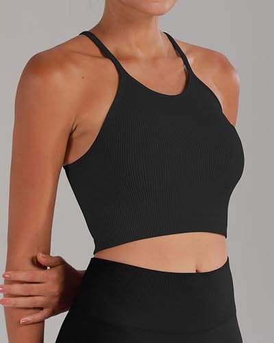 Image of Sunzel Ribbed Crop Tank Top for Women Seamless Racerback Camisole | Buttery Soft Nylon Spandex, Opaque No See Through, Stays in Place, Unpadded, Slim Fit, No Shrink, Yoga Workout Gym Casual
