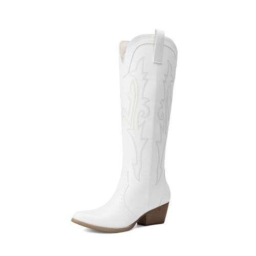 Image of DREAM PAIRS Women's Embroidered Western Pull-On Knee-High Cowboy Boots