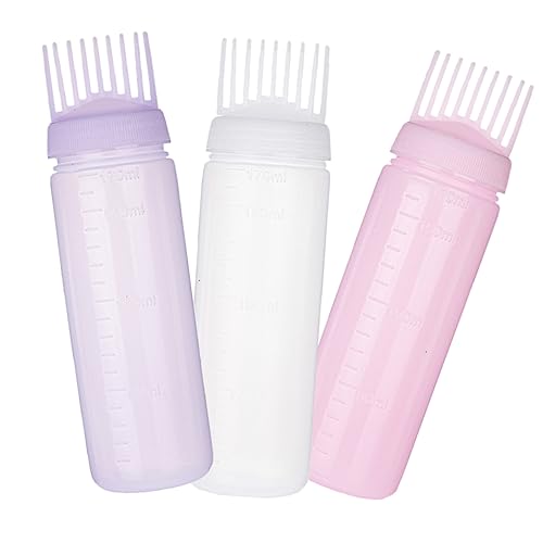 PLAFOPE 3pcs Hair Dye Applicator Bottle with Comb and Scale Portable Root Coloring Tool for Hair Care Easy to Use and Clean Reusable Oil Bottle Comb Purple Pink and White
