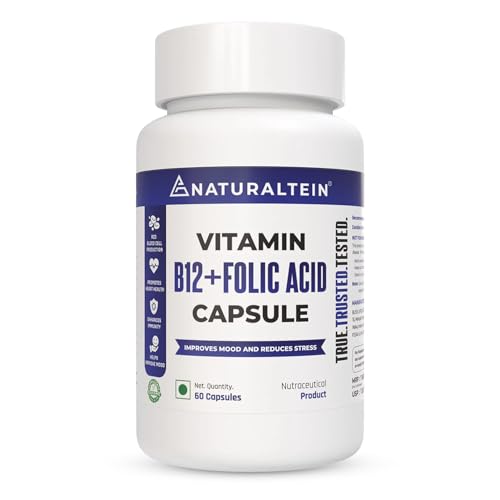 NATURALTEIN Vitamin B12 + Folate Capsules | 60 Capsules | Supports Energy, Mental Clarity & Heart Health | Active Forms for Daily Wellness