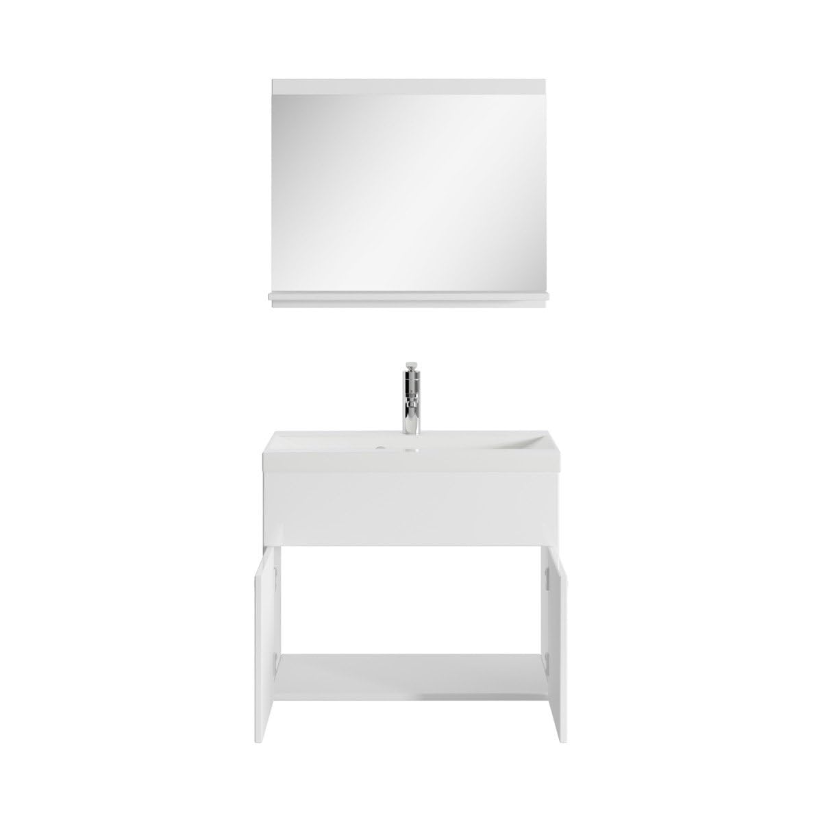 Badplaats B.V. Meuble de Salle de Bain de Montreal 02 60 cm lavabo Blanc Brillant - Armoire de Rangement Meuble lavabo evier Meubles