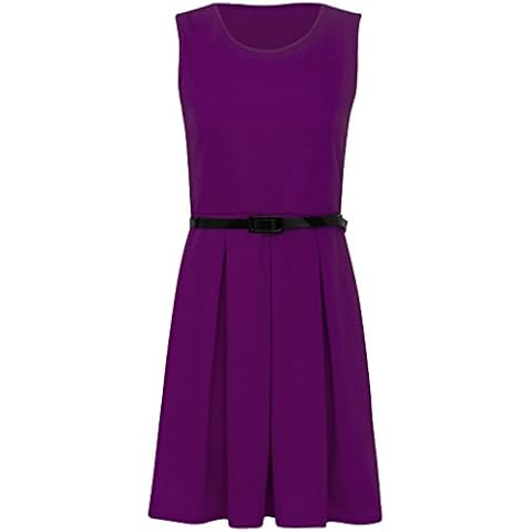 Cima Mode Ladies Girls Belted Pleated Plus Size Sleeveless Skater Dress Size 8-26 - purple - 10 UK/12 UK Cover
