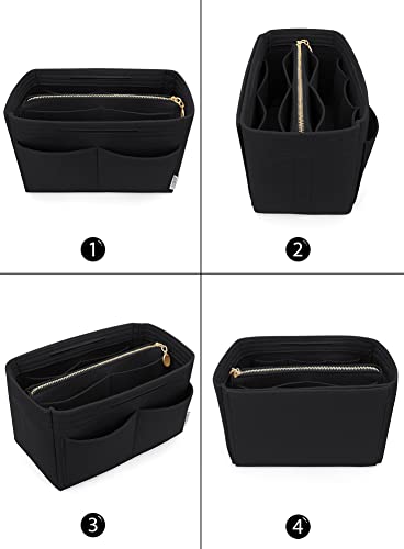 Image of Felt Purse Insert Handbag Organizer Bag in Bag Organizer with zipper Bag Tote Shaper for Speedy Neverfull 8021 Black L2