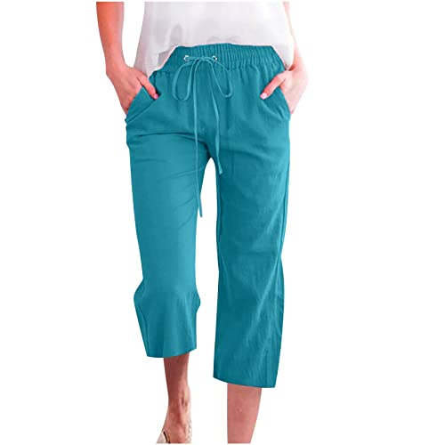 Damen Sweathose mit Taschen Beach Pants Leinen Sommerhose Locker Freizeithose mit Kordelzug Sporthose Atmungsaktiv Lose Workout Hippie Hose Figurformende Vintage Elastische Elegant mit geradem