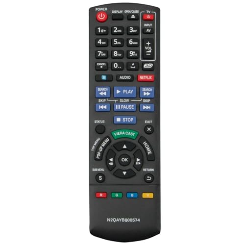 N2QAYB000574 Replacement Remote Control for Panasonic Blu-ray Disc DVD Player in Living Rooms or Rooms, No Programming or Pairing Needed, Replace Remote Compatible Models DMP-BDT110 DMP-BDT210