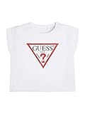 Guess Girls Short Sleeve Organic Cotton Triangle Logo Cropped tee, True White, 12