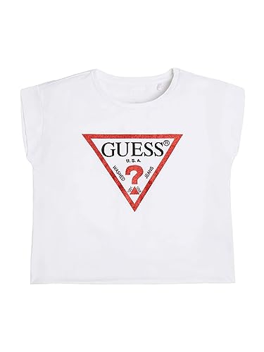 Guess Girls Short Sleeve Organic Cotton Triangle Logo Cropped tee, True White, 12