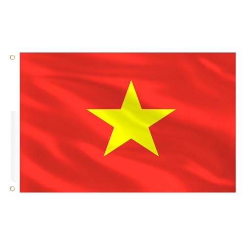 Image of AhfuLife Vietnam Flag 5ft x 3ft for Party Decorations, 2 Pcs Large Vietnamese Flag Polyester Double Side with Brass Eyelets for National Day Garden Street