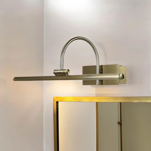 Licht-Erlebnisse XL LED Bilderleuchte aus Metall in Messing-antik B:45cm schwenkbar klassisch Spiegelleuchte für Flur Bad Wohnzimmer Schlafzimmer Wandlampe Bilderlampe