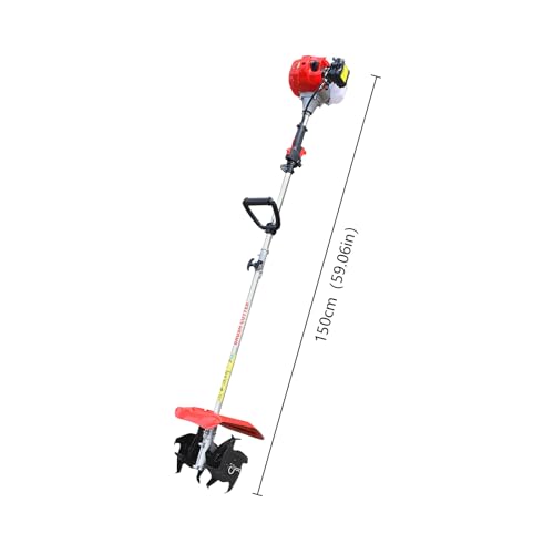 1250W Handheld Tiller Cultivator 42.7Cc 2-Stroke Mini Gas Powered Tiller Cultivator Rototiller Garden Farm Tiller Air Cooled Tiller for Farmland, Gardens(6500 Rpm)