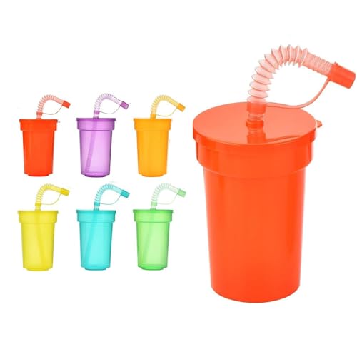 Bicchieri di Plastica con Coperchi e Cannucce,6 PCS Bicchiere con Cannuccia Bambini,Bicchieris con Cannuccia e Coperchio 380 ml Riutilizzabili Ideali per Feste,Scuola e Famiglia