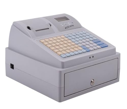 Caja registradora electrónica blanca con impresora POS en inglés para tienda