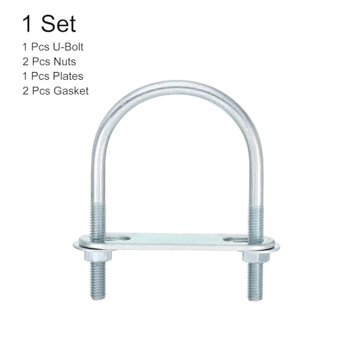Image of uxcell Round U-Bolts, 1 Set 50mm Inner Width 80mm Length M6 Zinc-Plated Carbon Steel U Clamp Bolt with Nuts and Plates, for Boat Trailer