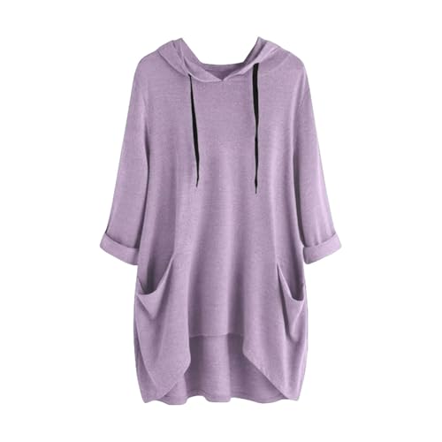 Prime Deals Today Clearance Hoodies for Women UK Loose Lightweight Tunic Hooded Sweatshirts Oversized Long Pullover Tops with Pockets Plain Casual Longline Sweaters Jumper Women Jackets Purple