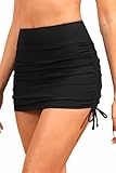 Womens High Waisted Swim Skirt - Drawstring Bathing Suit Skirt Tummy Control Swimsuit Bottoms with Built-in Panty 2025 Black S