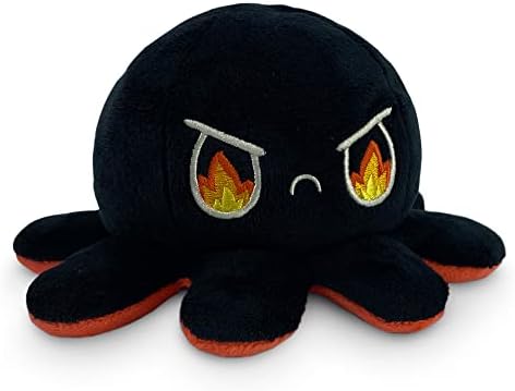 TeeTurtle - The Original Reversible Octopus Plushie - Angry Red + Rage Black - Cute Sensory Fidget Stuffed Animals That Show Your Mood
