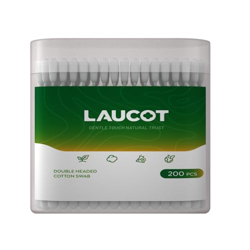 LAUCOT Cotton Swabs 200pcs - Soft and Durable, Dual-Tip Design