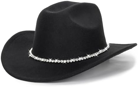 Glitter Silver Black Cowboy Hats for Women - Western Sparkly Rhin...