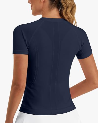 Image of Stelle Women Workout Tops Short Sleeve Seamless Athletic Shirts Yoga Gym Sports Breathable Tees