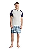 C&A Herren Shorty Set Regular Fit Unifarben|Kariert Viskose|Baumwolle hellgrau-Melange L