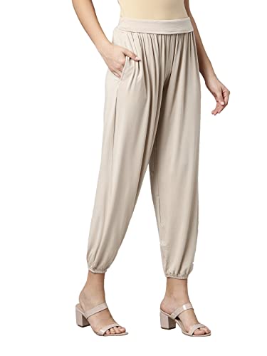Image of GO COLORS Women Mid Rise Viscose Harem Pants | Wrinkle Free, Relaxed Fit, Free Size