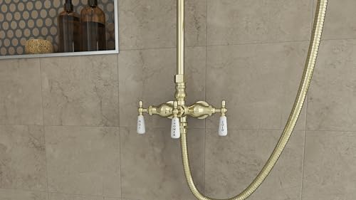 Image of Abbey 10 x 34 1 /2 Shower Faucet Set with Handshower, Polished Brass