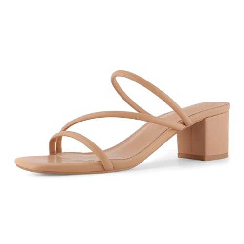 Image of Shoe'N Tale Strappy Heels For Women Low Chunky Block Heel Heeled Sandals Square Open Toe Slip On Slides Mules