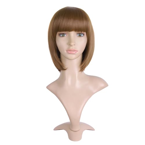 MapofBeauty 12 Inch/30cm Fashion Lady Short Straight Flat Bangs Bob Wig (Light Brown)