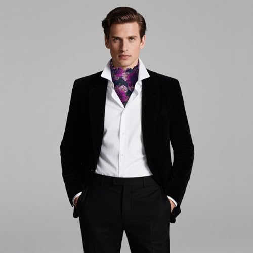 Image of DiBanGu 3PCS Ascot Ties for Men Wedding Jacquard Woven Silk Ascot Cravat for Men Cravat Tie and Pocket Square Set