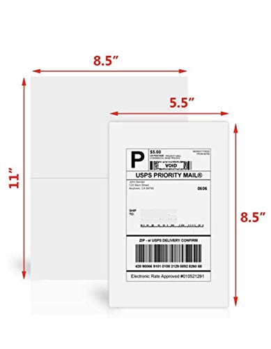 MBLABEL Half Sheet Self Adhesive Shipping Labels for Laser & Inkjet Printers, 1000 Count