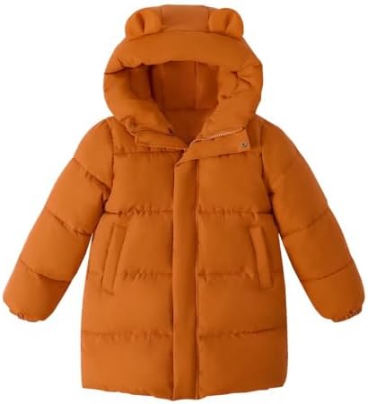 HILEELANG Toddle Boy Girl Puffer Jacket Coat Hood Mid Length Big Pocket Light Weight Warm Padded Winter Outwear