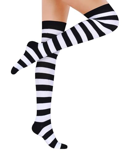 Image of Womens Thigh High Socks Athletic Stripe Cute Colorful Over the Knee High Sock Colorful Long Tube Sock