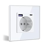 BSEED Enchufe de Pared con USB C 20W, Blanco Schuko Enchufe con Cargador Rápido USB Tipo C, 1 Gang Toma de Corriente con 2xCargadores USB y Typ C, Enchufe Integrado Adecuado
