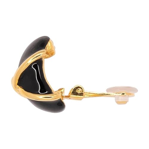 Kenneth Jay Lane Colored Enamel Button Clip Earring With Gold "X" Accent (Black) #TOP2