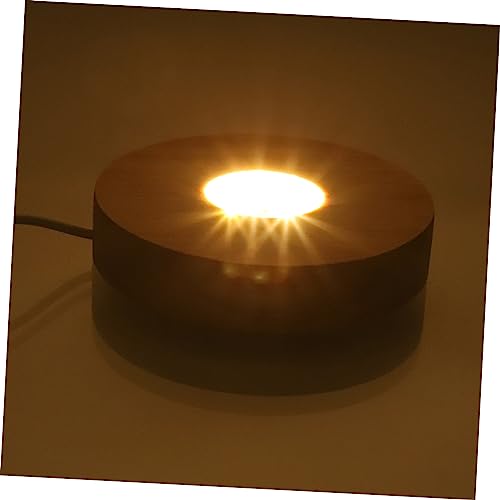 GRIRIW USB Luminous Wooden Base for Crystal Balls Small Night Lamp Stand Display for Jewelry and Statues Decor Compact for Bedroom Office