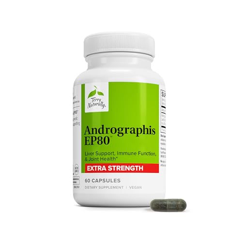 Terry Naturally Andrographis EP80 Extra Strength - Brain Health & Immune Support - Joint Health Supplement to Aid Mobility - Vegan Adaptogen Supplement for Energy & Liver Support - 60 Capsules