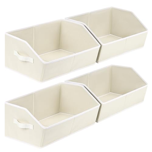 Image of Homsorout Cube Storage Organizer - Large Bins with Handle, Trapezoid Organizing Baskets for Shelves, Decorative Storage Baskets for Clothes, Blankets, Books, 4 Pack, Beige