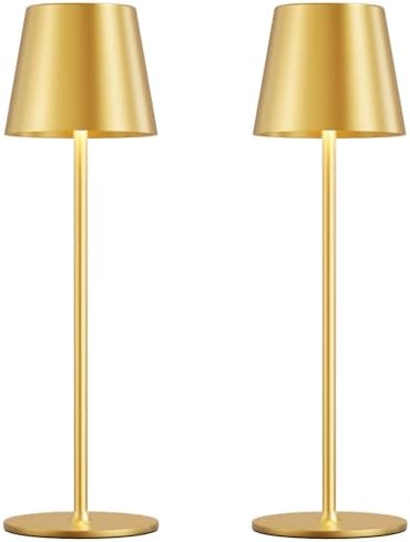 Cordless Table Lamp Rechargeable Gold - KK 2 Pack 5000mAH Battery Operated Lamp for Dining Table, 3 Color Stepless Dimming Waterproof LED Wireless Lamp for Counter, Outdoor Patio, Touch Control