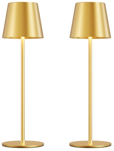 Image of Cordless Table Lamp Rechargeable Gold - KK 2 Pack 5000mAH Battery Operated Lamp for Dining Table, 3 Color Stepless Dimming Wireless Lamp for Counter, Outdoor Patio, Touch Control, Water Repellent