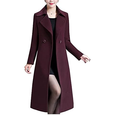 IDEALSANXUN Womens Vintage Double Breasted Long Wool Jacket Pea Coat - purple - Medium Cover