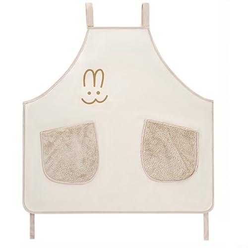 Lapiglo Delantal impermeable de manga larga con bolsillos absorbentes para toallas de mano, para uniforme de cocina de forro polar coral suave, color sólido moderno, rosa (C)