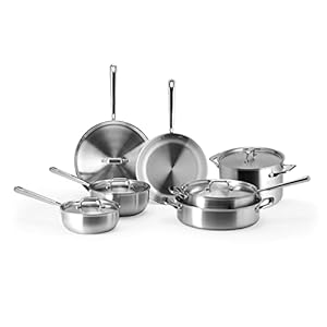 Misen 5-Ply Stainless Steel Cookware Set: 3 QT Stainless Steel Saucier with Lid, Saute Pan with Lid & 10″ Frying Pan – Excellent Searing, Sauteing & Everyday Cooking 12-Piece Set – Mother’s Day Gifts