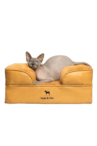 Image of NOAH & PAW Small Dog Bed, 20x15x8 Inch, Cat Bed for Indoor Cats, Orthopedic Eggshell Memory Foam Infused with Cooling Gel, Water Resistant Inner Cover Machine Washable (Faux Leather)