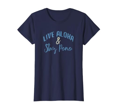 Live Aloha & Stay Pono T-Shirt, Women, Navy Blue, Small