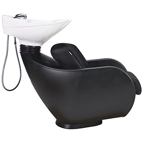 Foto von AYALA Friseurstuhl mit Waschbecken THOMAS Friseurwaschbecken Friseur Waschplatz Rückwärtswaschsessel Salon Friseursessel Waschsessel Schwarz