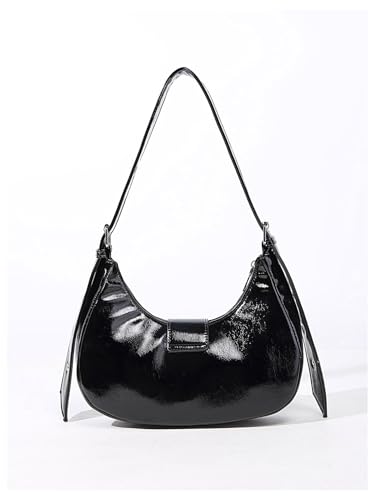 QWINEE Women's Y2k Studded Shoulder Bag Buckle Zipper Handbag PU Leather Underarm Bag Purse Clutch Black One Size2