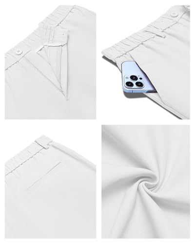 COOFANDY COOFANDY Herren Hose Lang Leichte Sommerhose Leinenhose Freizeithose Strandhose Einfarbig Herrenhosen mit Taschen Elastischer Bund Weiß XL - Funktionsansicht 5 | Hosen