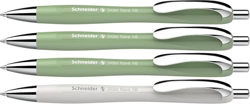 Image of Schneider Slider Rave XB 132664 Ballpoint Pen (Limited Special Edition, 3x Organic Green, 1x Silver Grey, Made in Germany) Pack of 4, Ink Colour: Blue