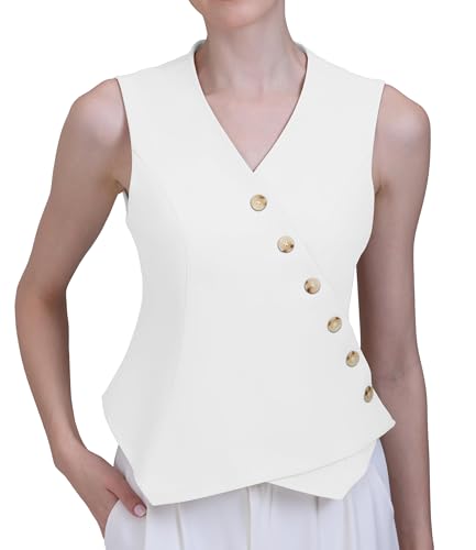 Foucome Vest for Women V Neck Button Up Asymmetrical Hem Dressy Casual Suit Vest Waistcoat